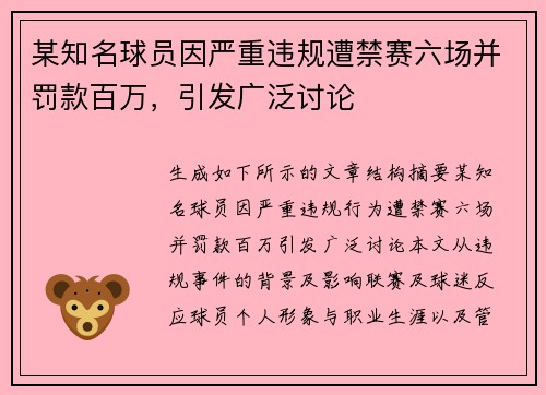 某知名球员因严重违规遭禁赛六场并罚款百万，引发广泛讨论